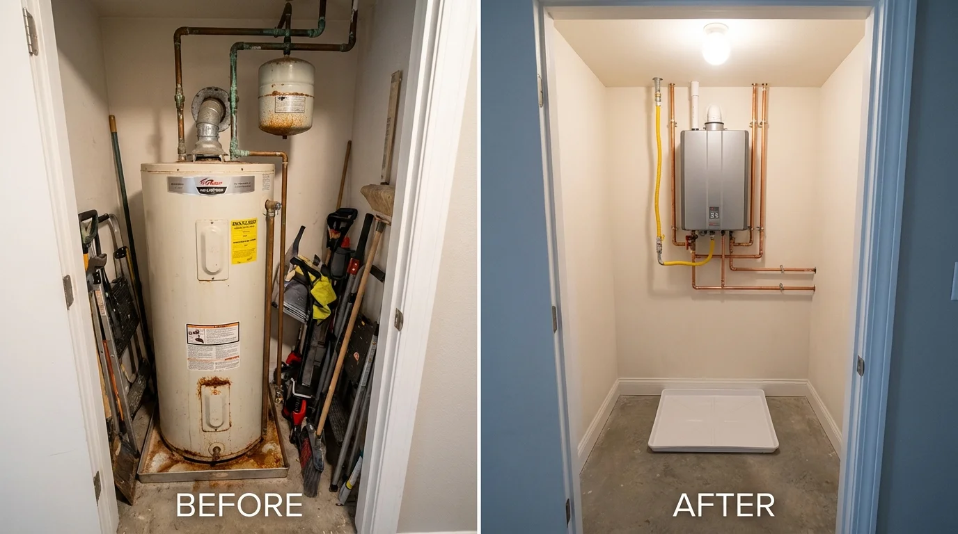 Tank water heater versus wall-mounted tankless unit comparison for Chamberlain, SD homeowners